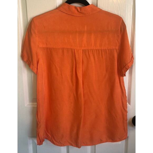 Soft Surroundings Size Small Orange Satin Feel Short Sleeve Button Down Blouse - Picture 6 of 6